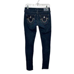 True Religion Blue Denim Embroidered Pockets Skinny Fit Jeans Women's Size 27